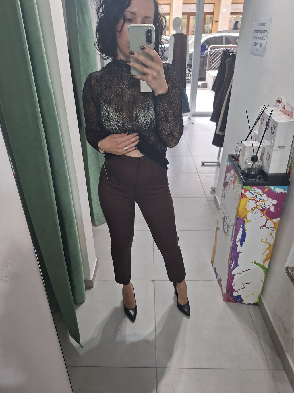 Maglia in pizzo manica lunga-Taglia Unica