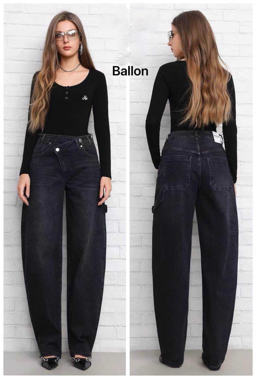 Jeans Ballon con chiusura asimmetrica