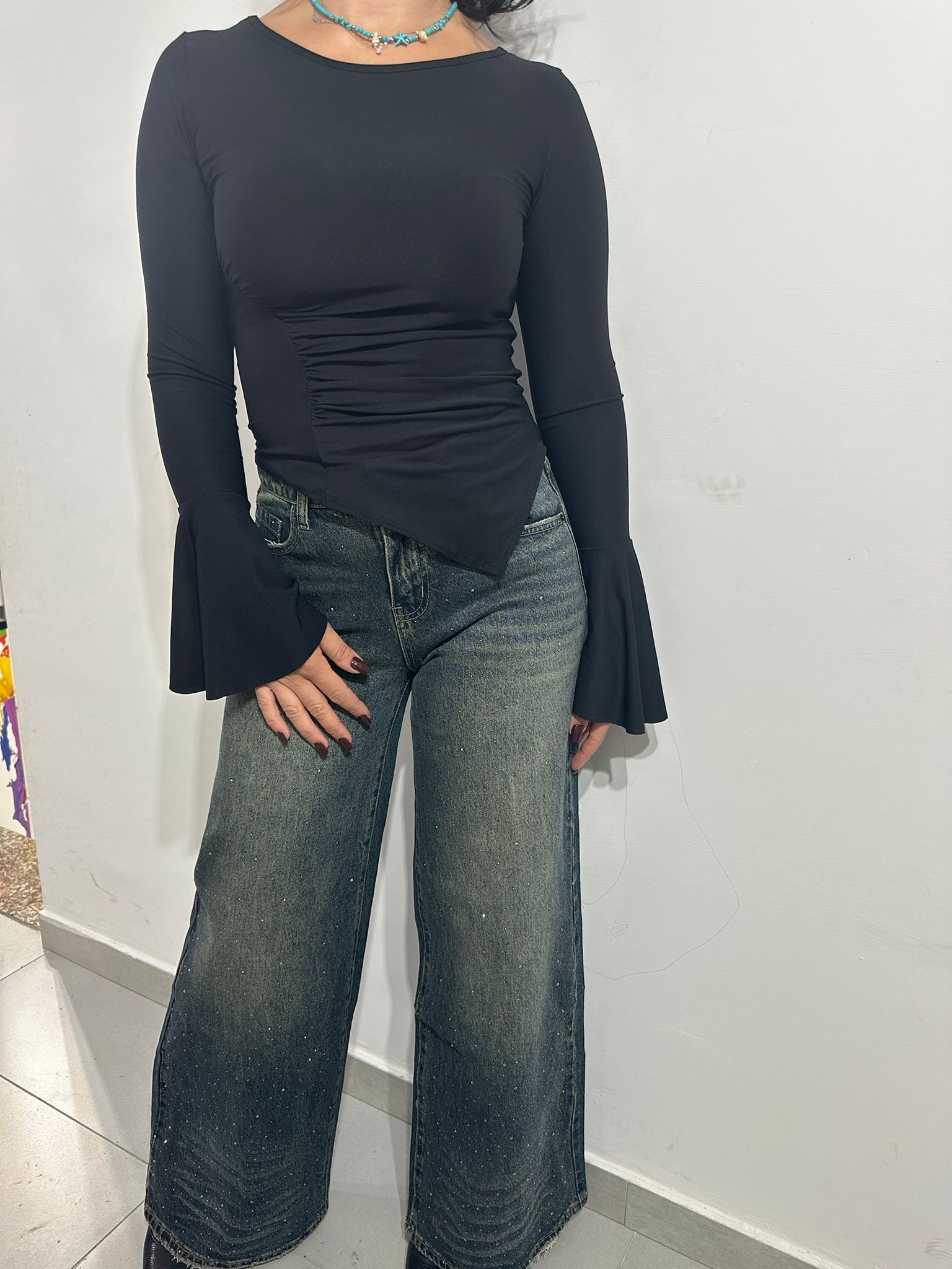 Jeans Sabbiato con Strass