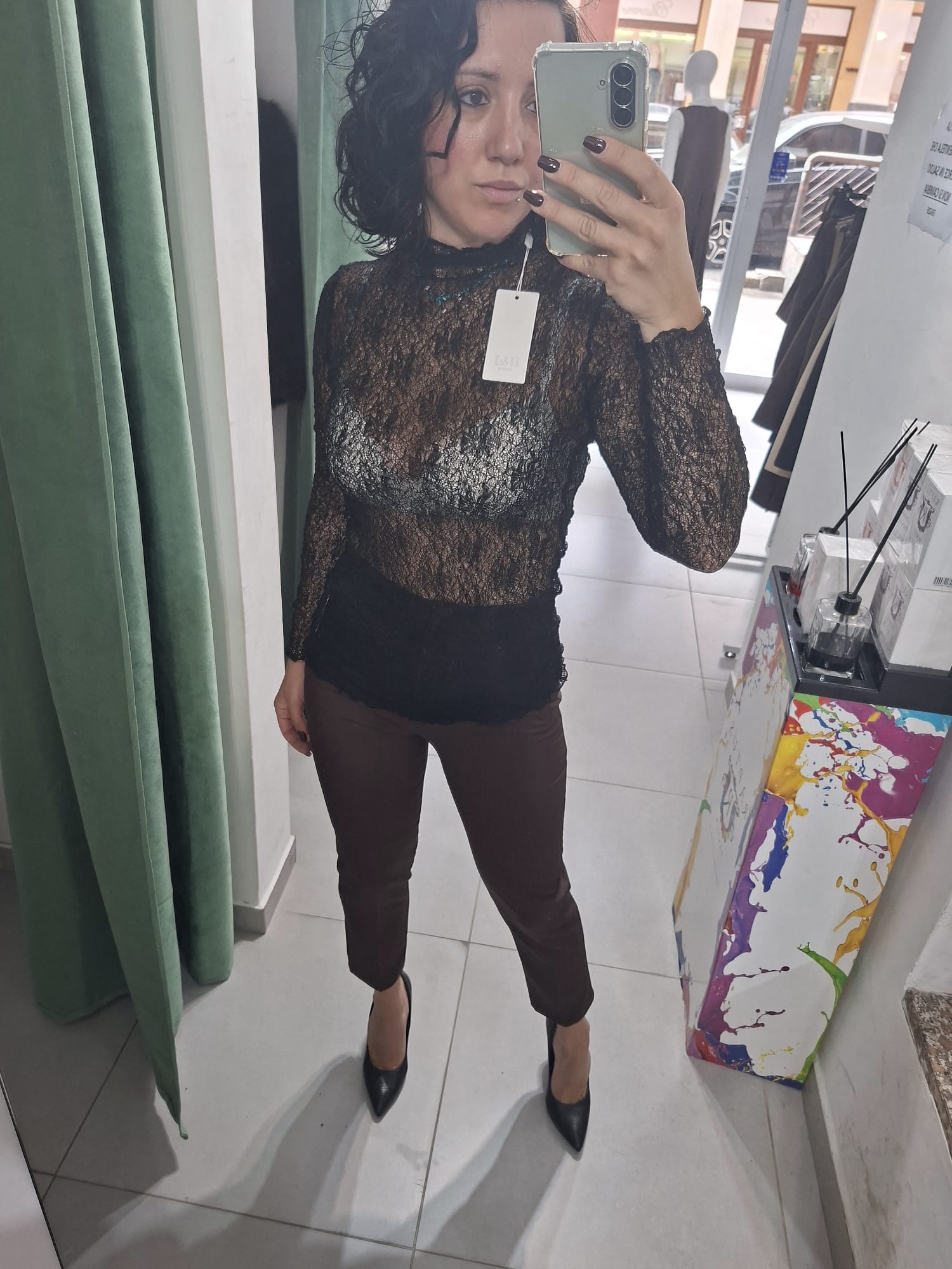 Maglia in pizzo manica lunga-Taglia Unica